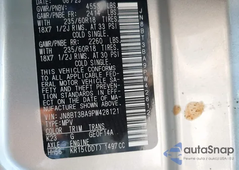 2023 Nissan Rogue Sv Fwd из США, поврежденный, VIN JN8BT3BA9PW428121